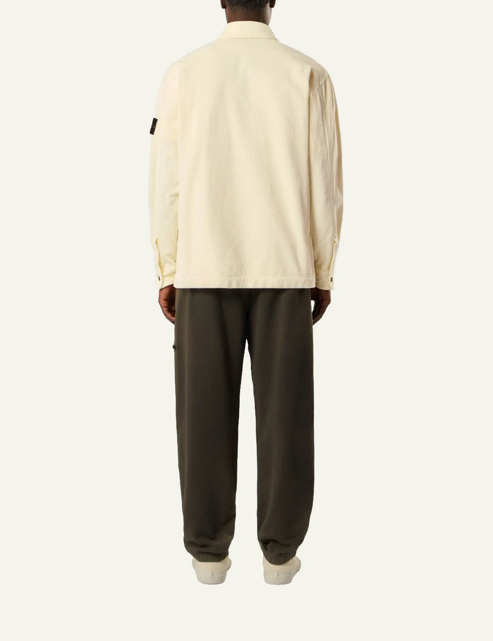 Men's Stone Island ivory organic cotton corduroy overshirt with Compass logo patch back