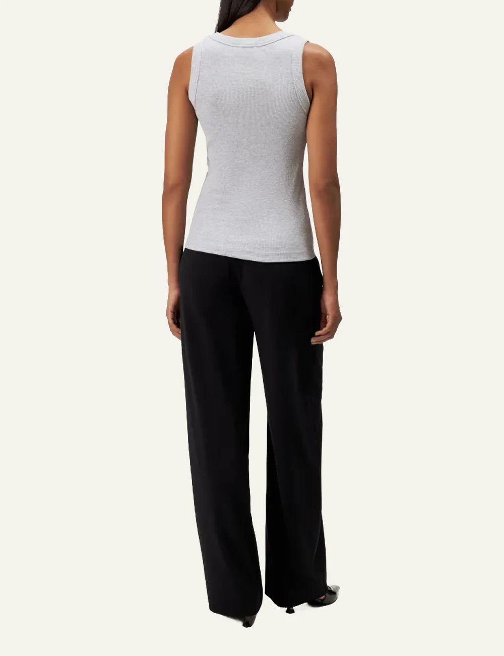 Women's DRYKORN grey melange ribbed cotton tank top with scoop neck back