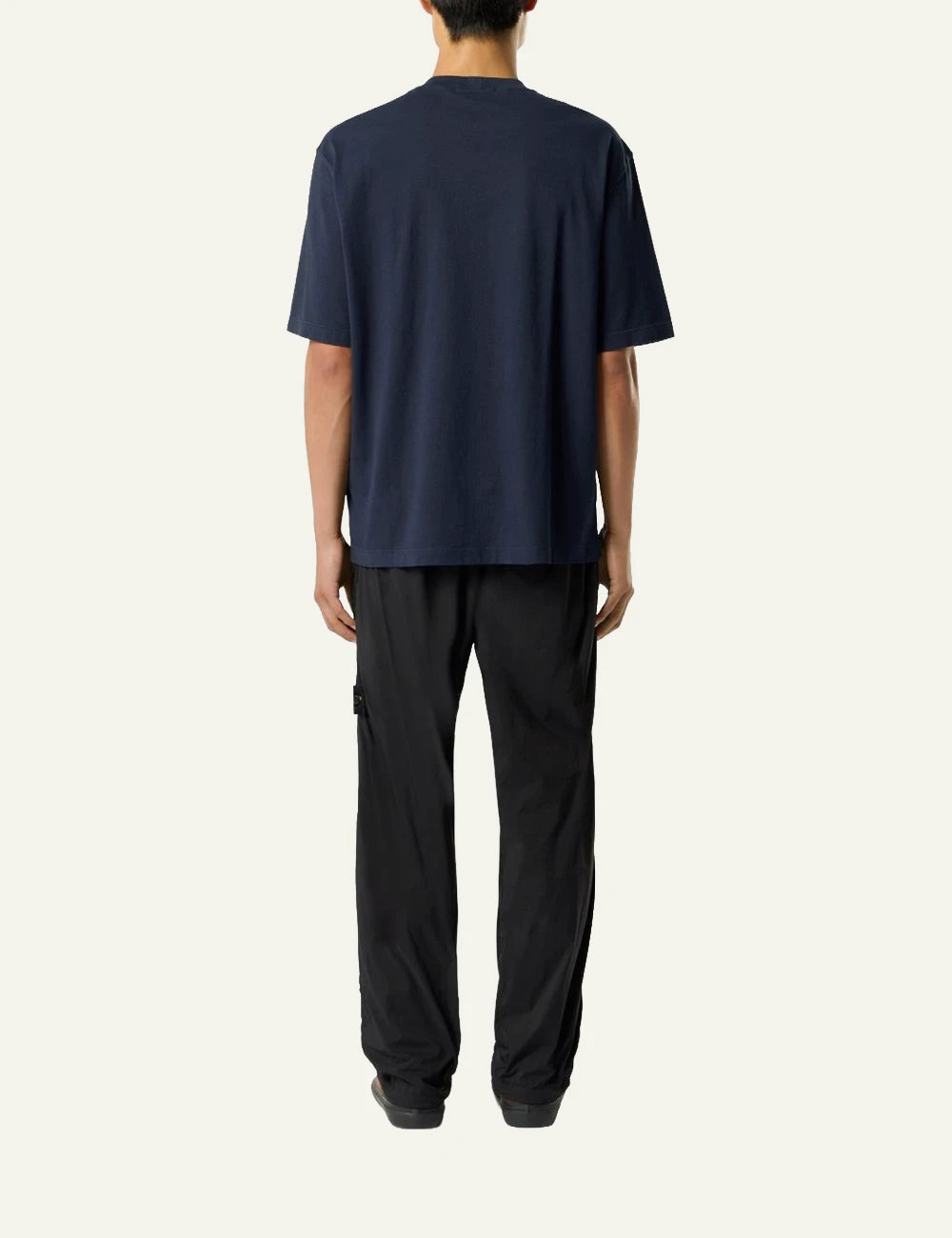 Men's Stone Island navy blue organic cotton jersey T-shirt with Compass logo patch back