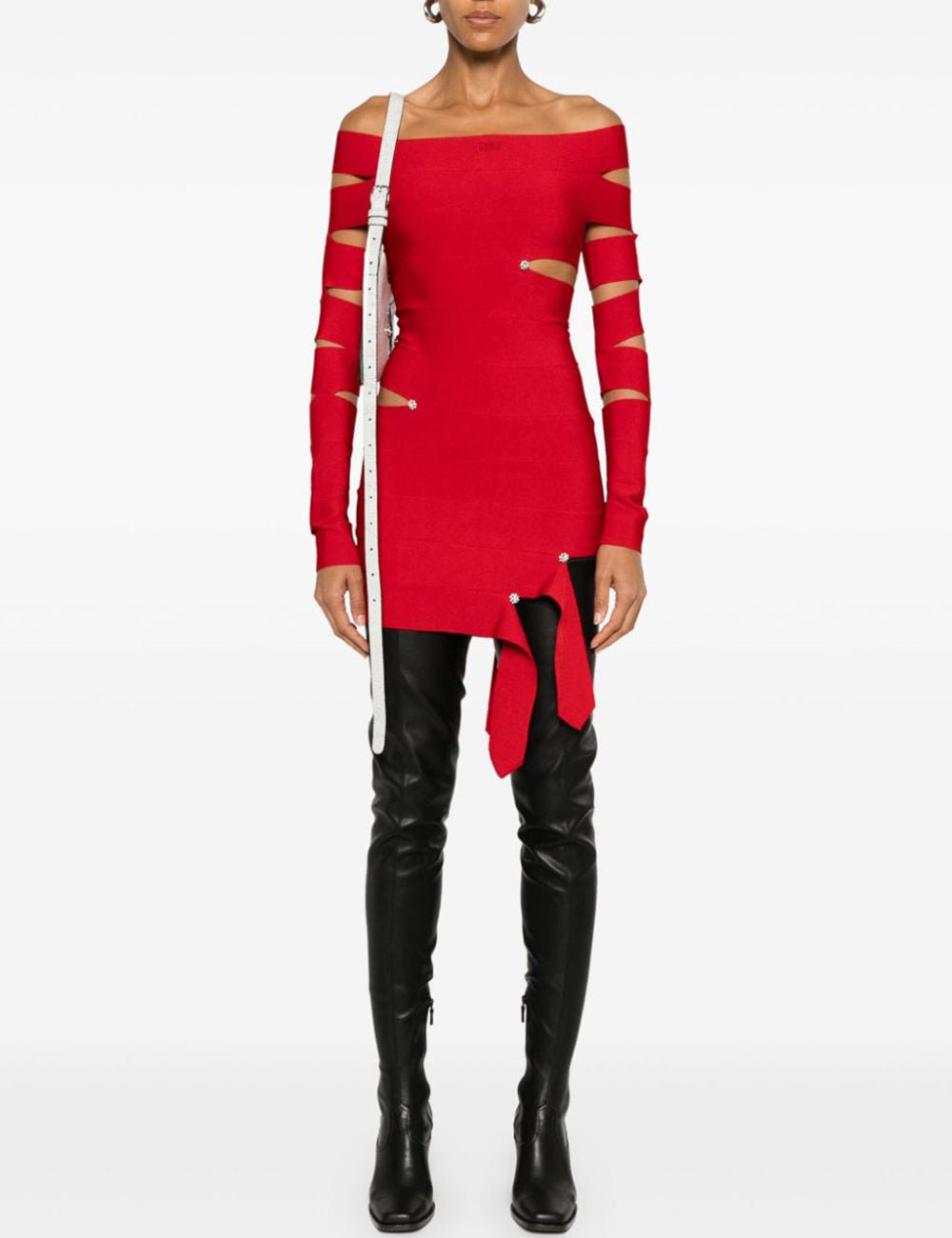 OFF WHITE JEW KNIT STRAP DRESS