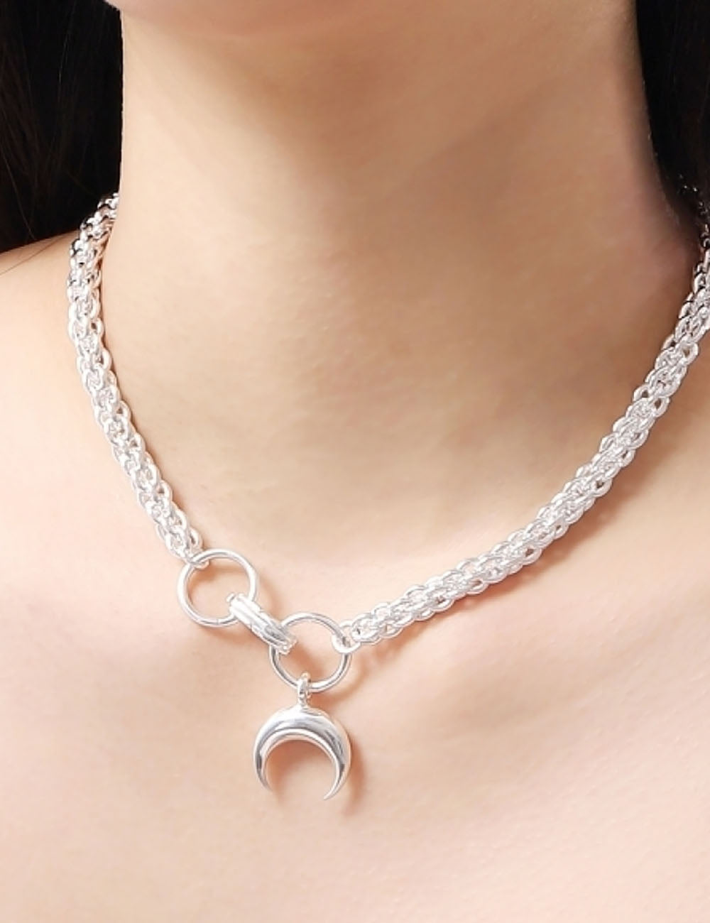 MARINE SERRE PEWTER MOON BRAIDED CHAIN