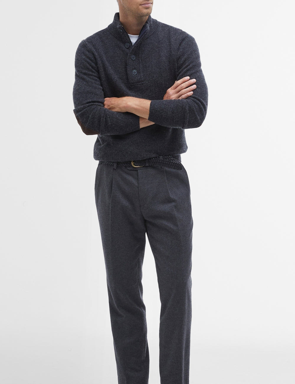 BARBOUR HALF ZIP KNITTED JUMPER CHARCOAL