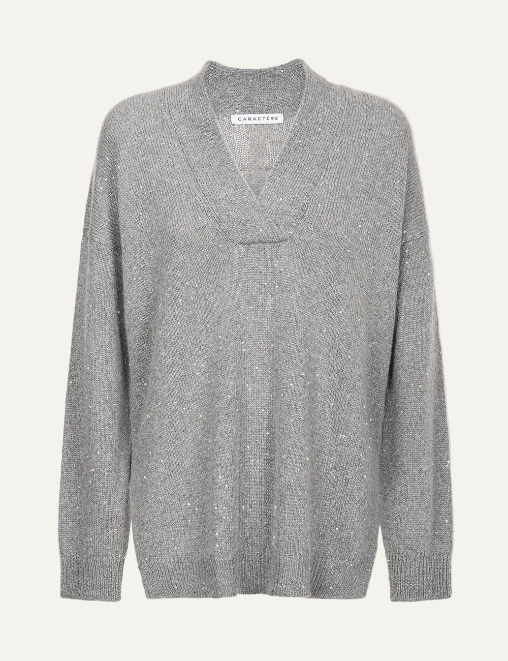 CARACTERE V NECK PULLOVER MICRO SEQUINS IN GREY
