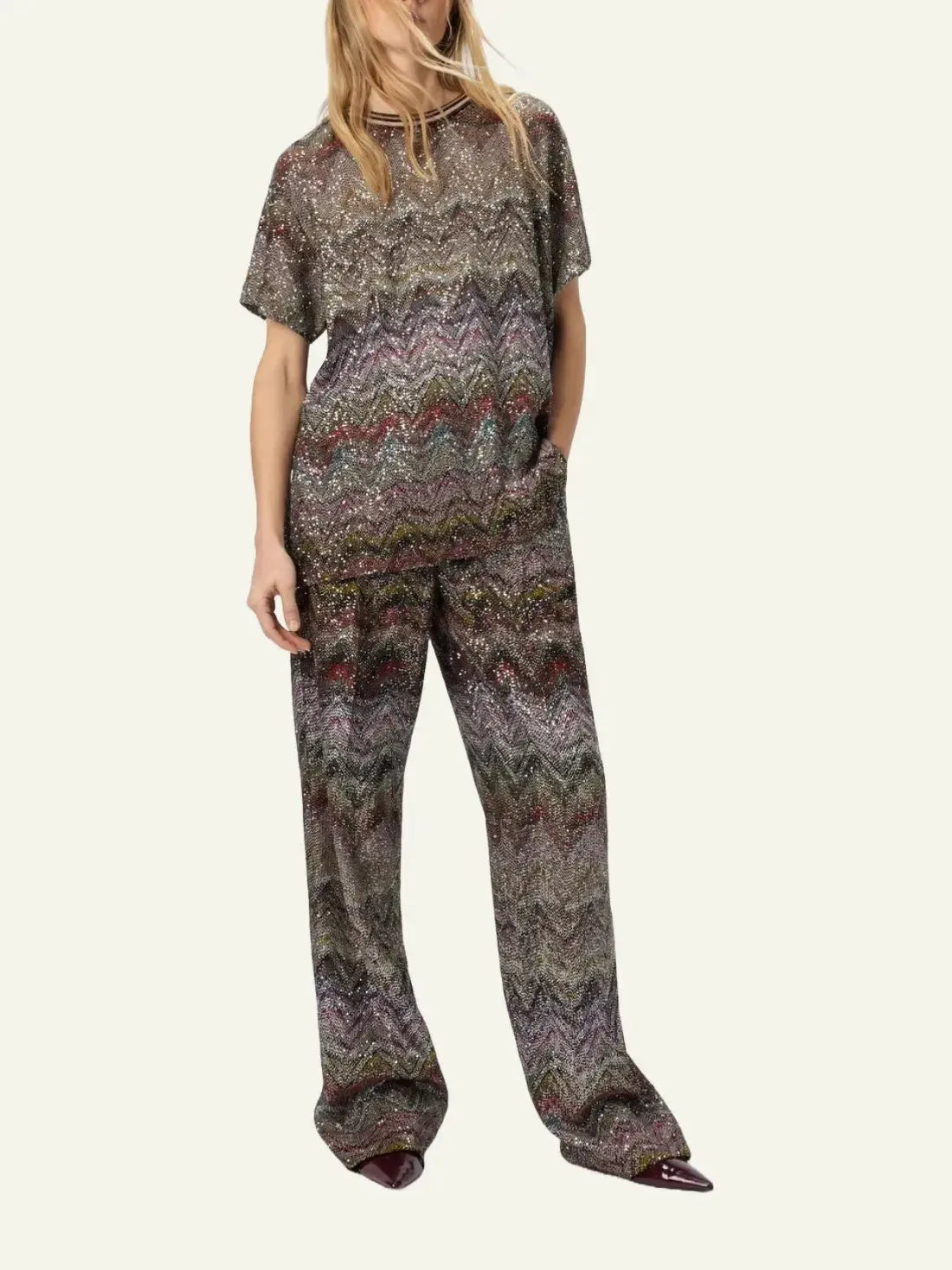 MISSONI Short Sleeve T-Shirt with Zigzag and Sequins