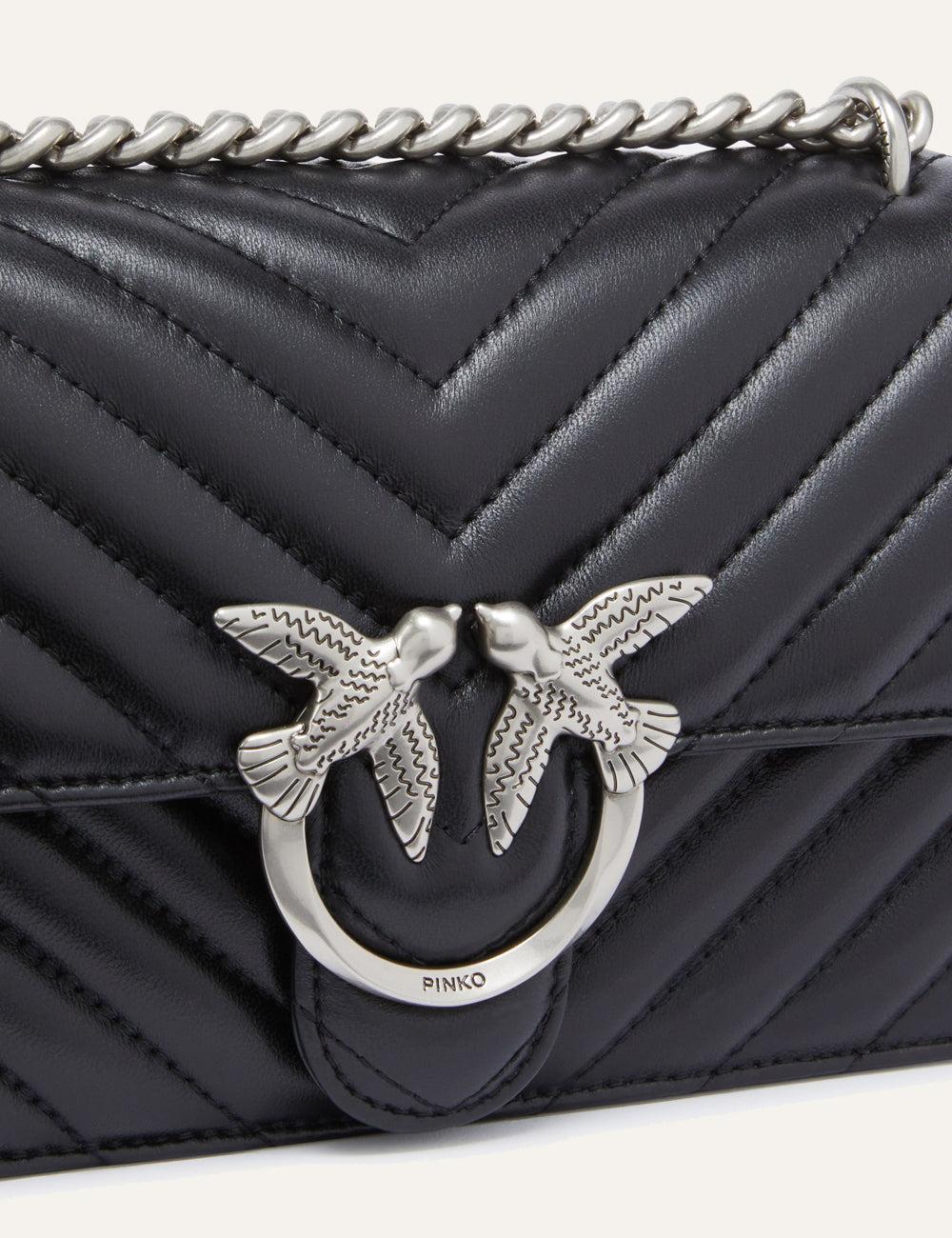 PINKO LOVE ONE LIGHT MINI VITELLO WRINKLE FLAT CHEVRON