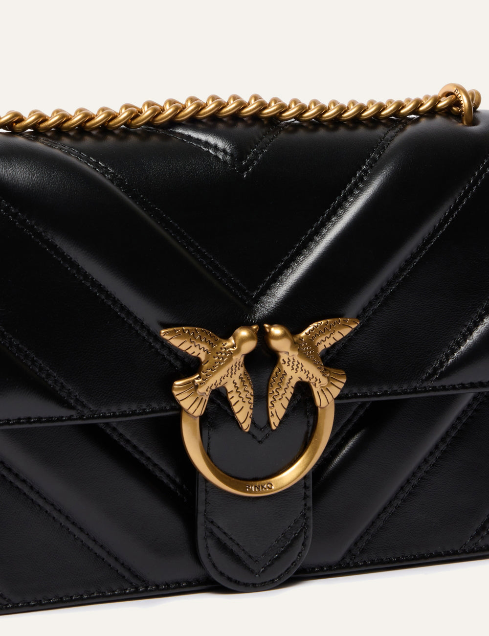 PINKO LOVE BAG ONE LIGHT MEDIUM HANDBAG IN CHEVRON NAPPA LEATHER BLACK