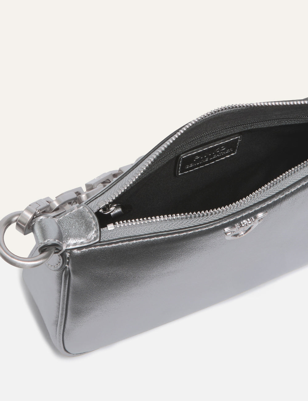 PINKO HALF MOON BAGUETTE MINI METALLIC SUEDE GAN METAL