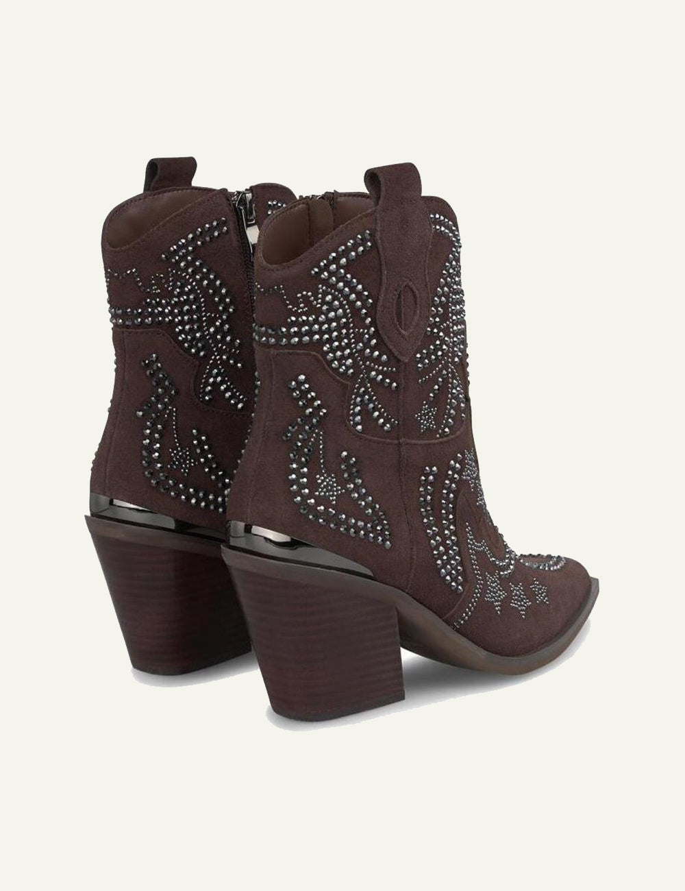 ALMA EN PENA COFFEE SUEDE STUDDED WESTERN ANKLE BOOTS