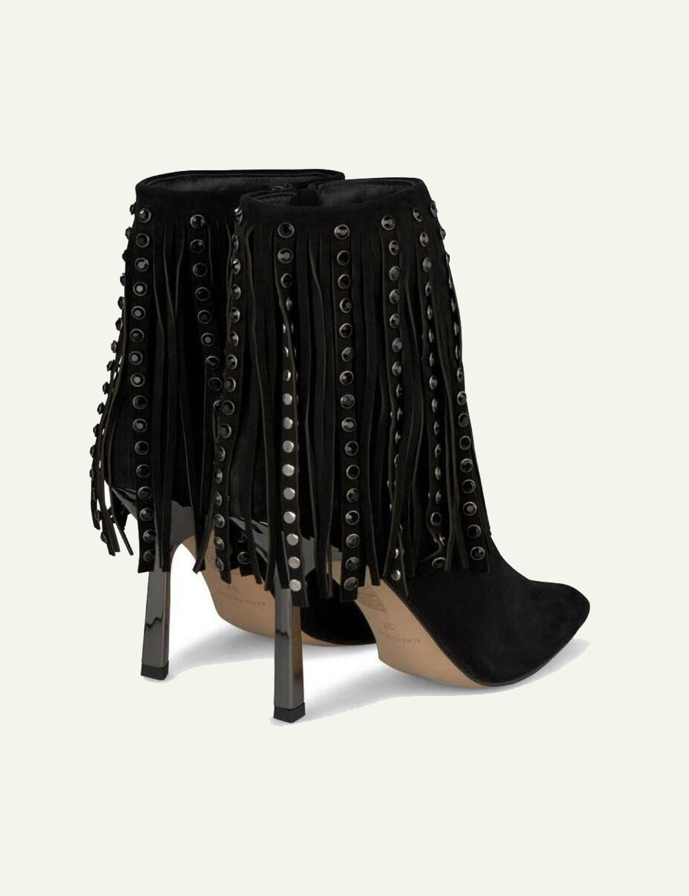 ALMA EN PENA BLACK SUEDE FRINGE STUDDED ANKLE BOOTS