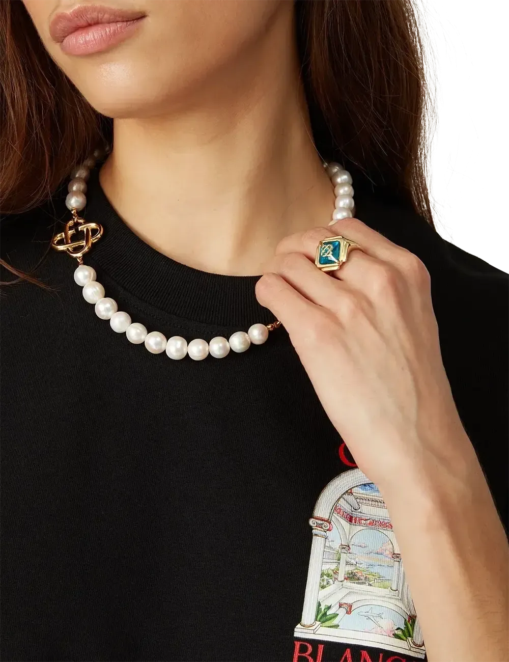 CASABLANCA PEARL LOGO NECKLACE