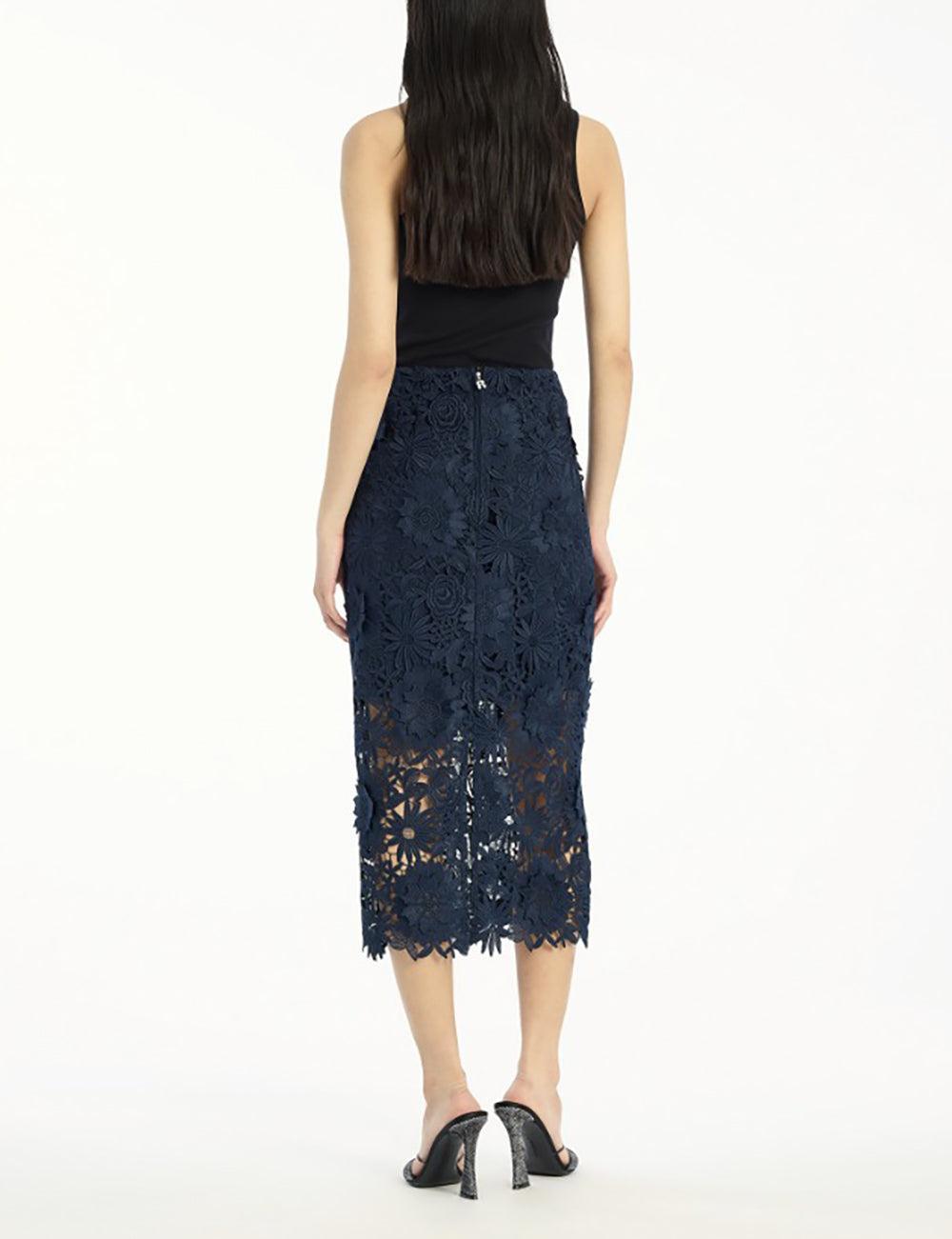 ROTATE 3D LACE PENCIL SKIRT
