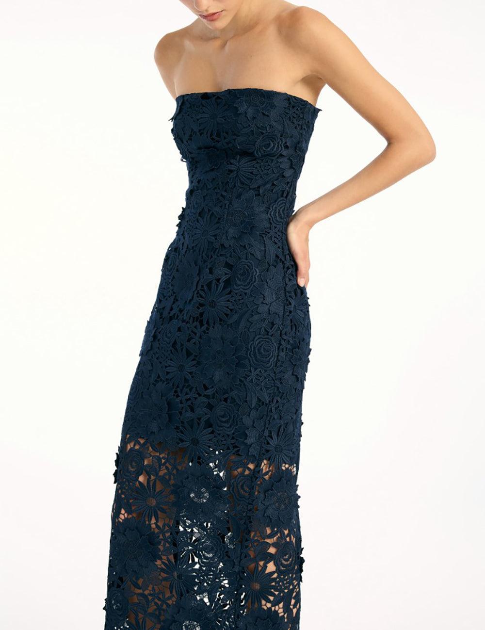 ROTATE 3D LACE MIDI DRESS