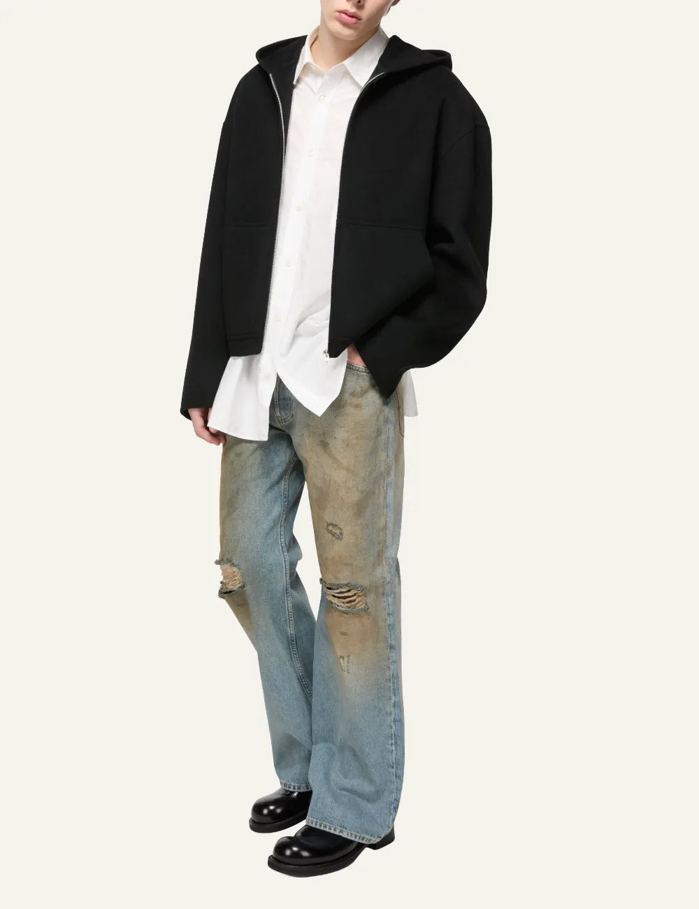 ACNE STUDIOS CASHMERE HOODED JACKET BLACK