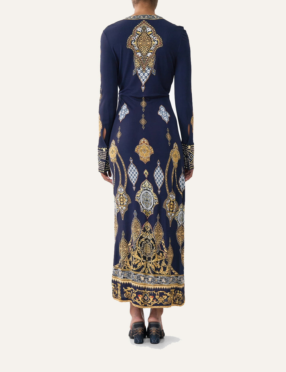 CAMILLA LONG V NECK TWIST FRONT JERSEY DRESS