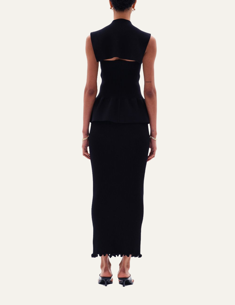 YUZEFI ORIN FLARED SLEEVELESS TOP - BLACK