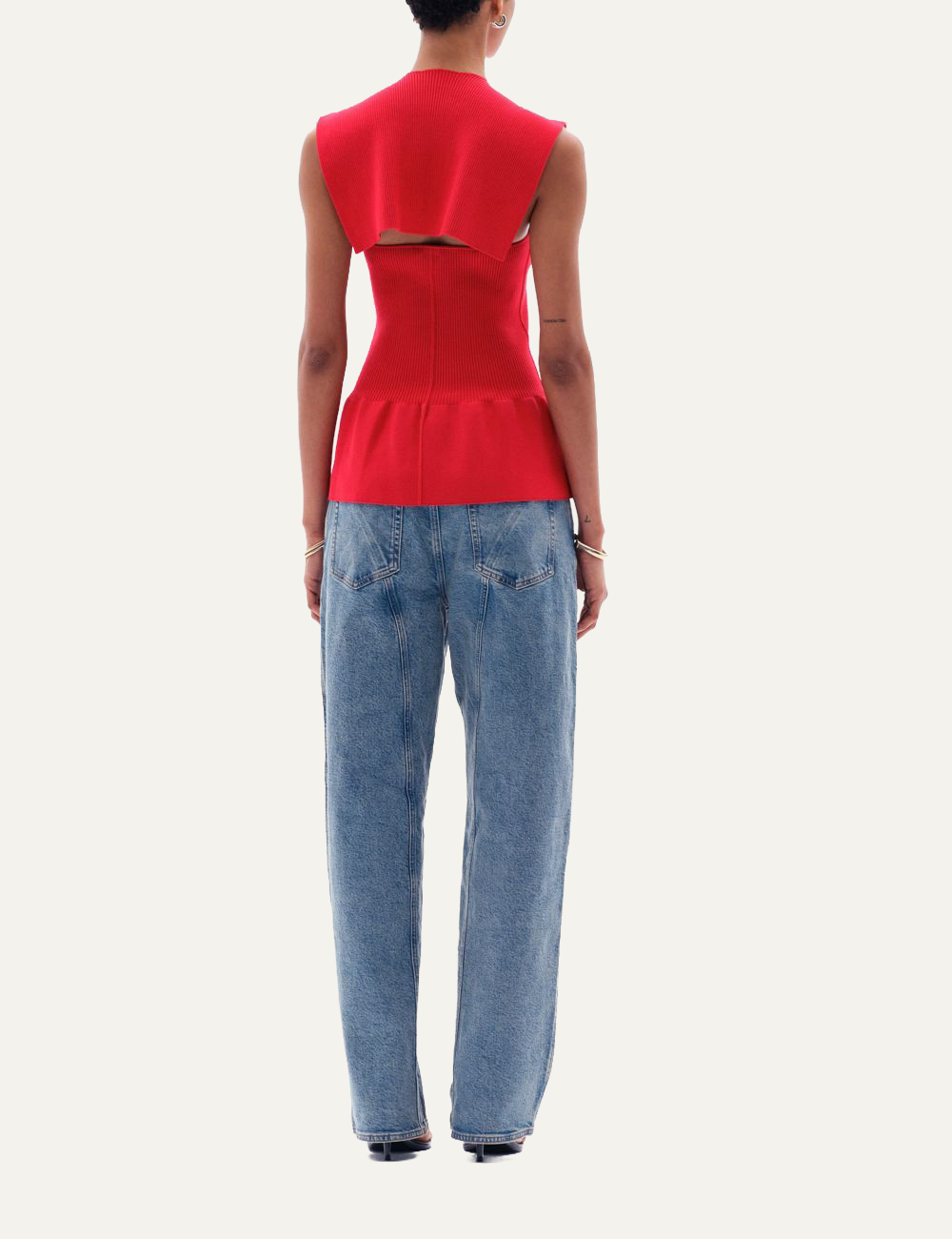 YUZEFI ORIN FLARED SLEEVELESS TOP - RED