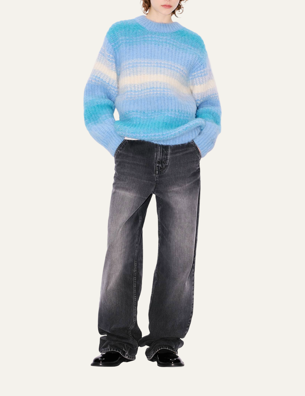 KENZO SPEED STRIPE HAIRY KNITTED JUMPER IN MIXED ALPACA WOOL