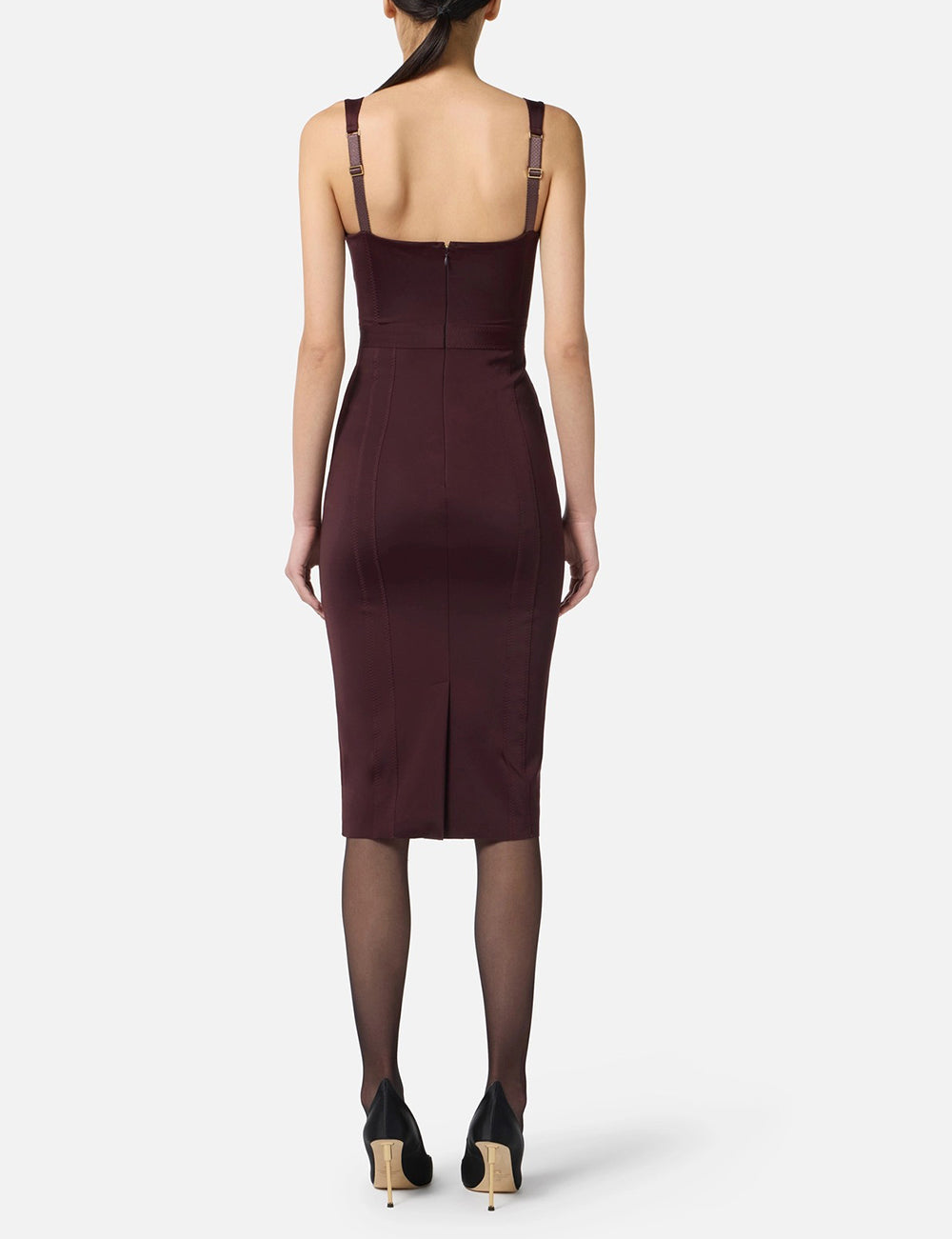 ELISABETTA FRANCHI Bustier dress in bi-elastic fabric merlot