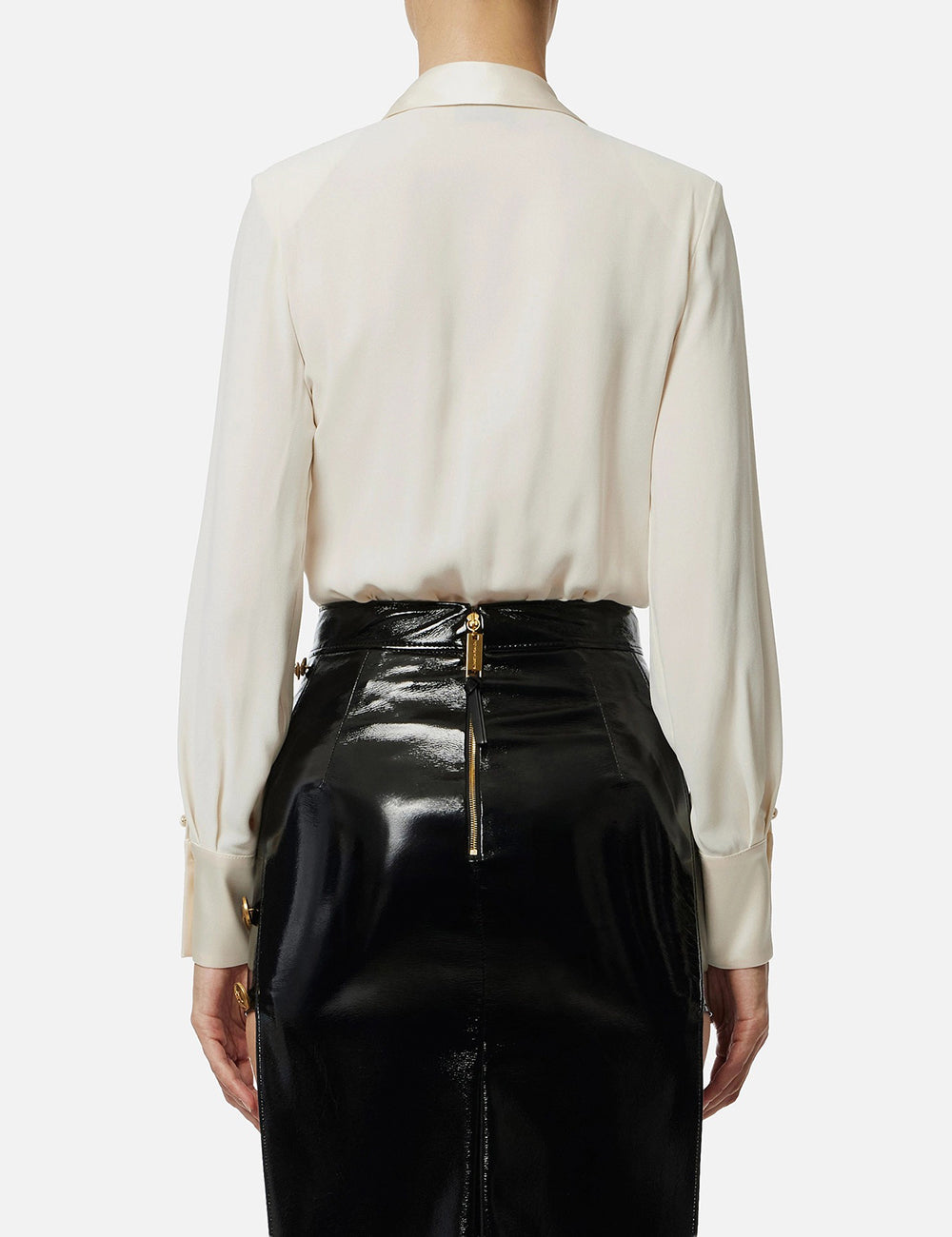 Elizabetta Franchi Jumpsuit in satin and viscose georgette fabrics milk