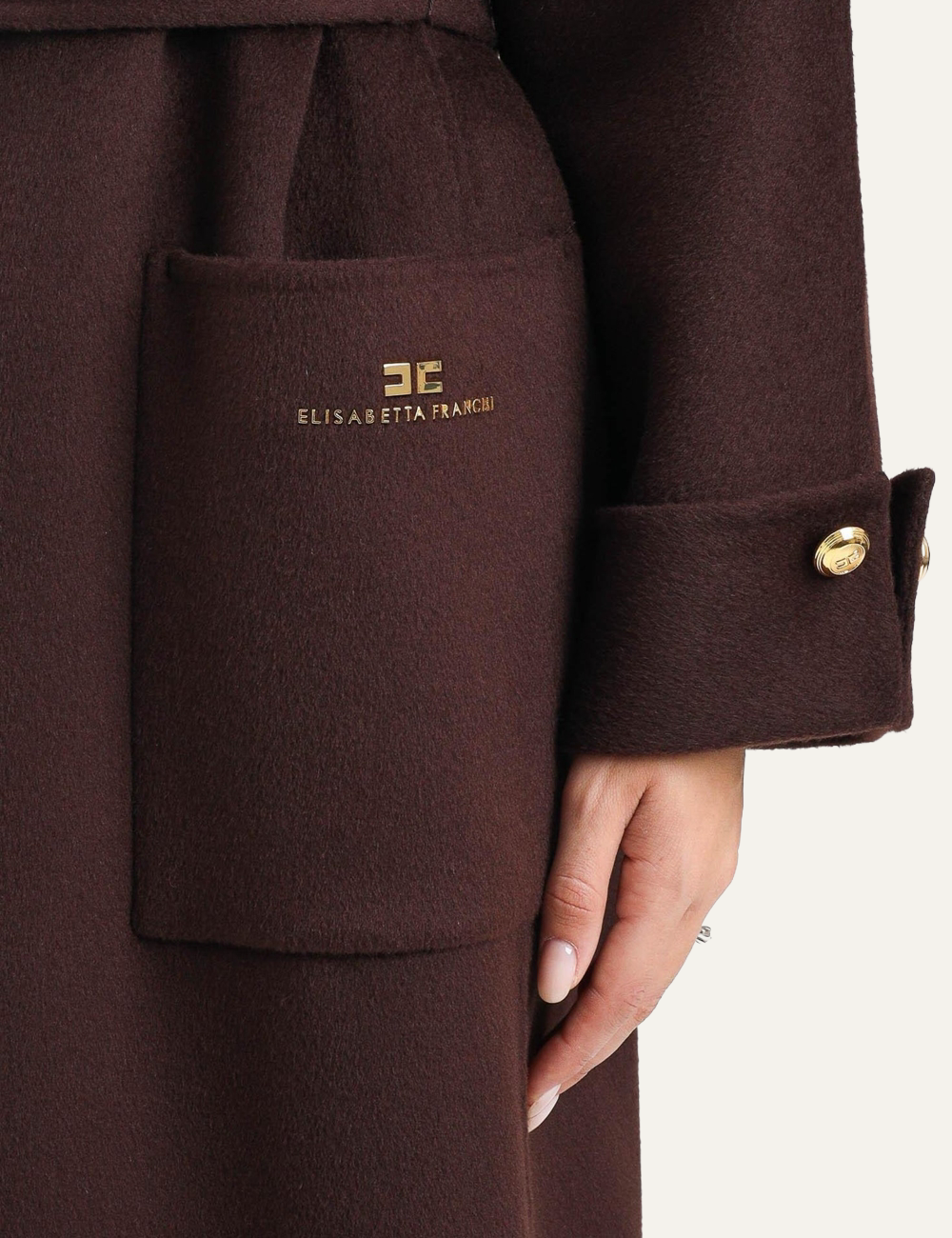 ELISABETTA FRANCHI Coat in double wool blend cloth Coffee