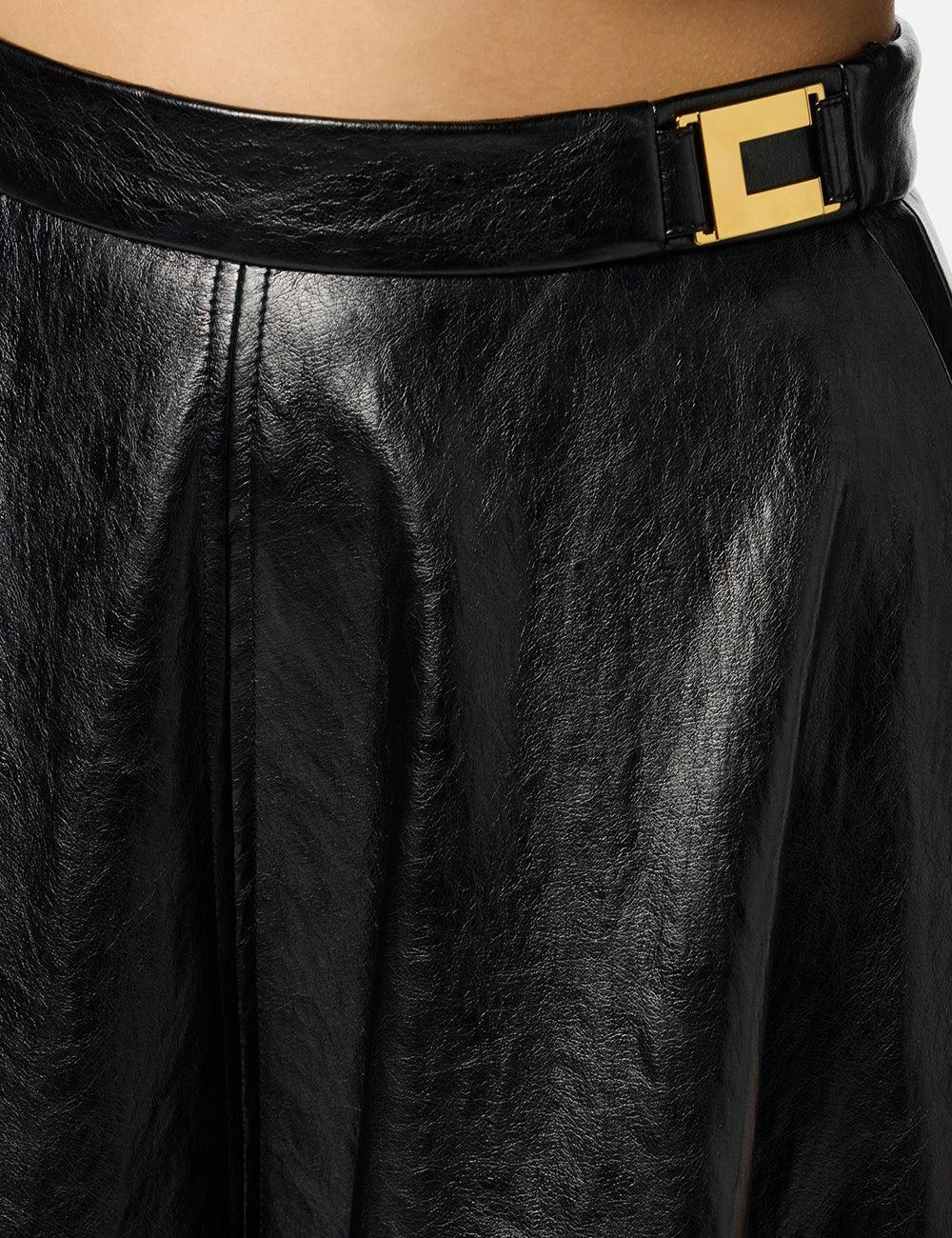 ELISABETTA FRANCHI Crackled leather-effect skirt with logo details Black