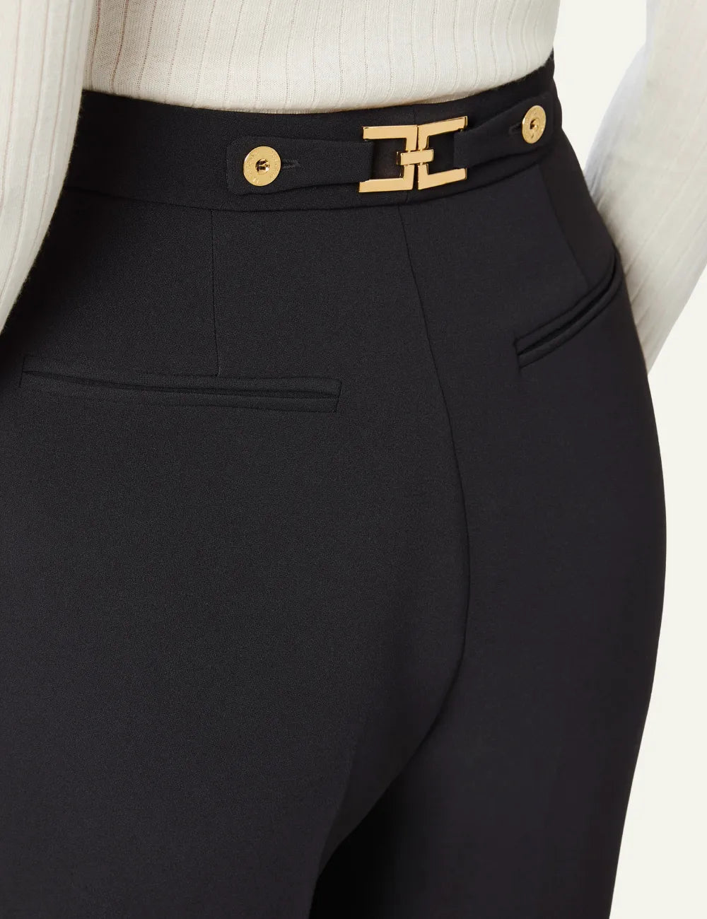 ELISABETTA FRANCHI Trousers in crêpe fabric with jewel accessory