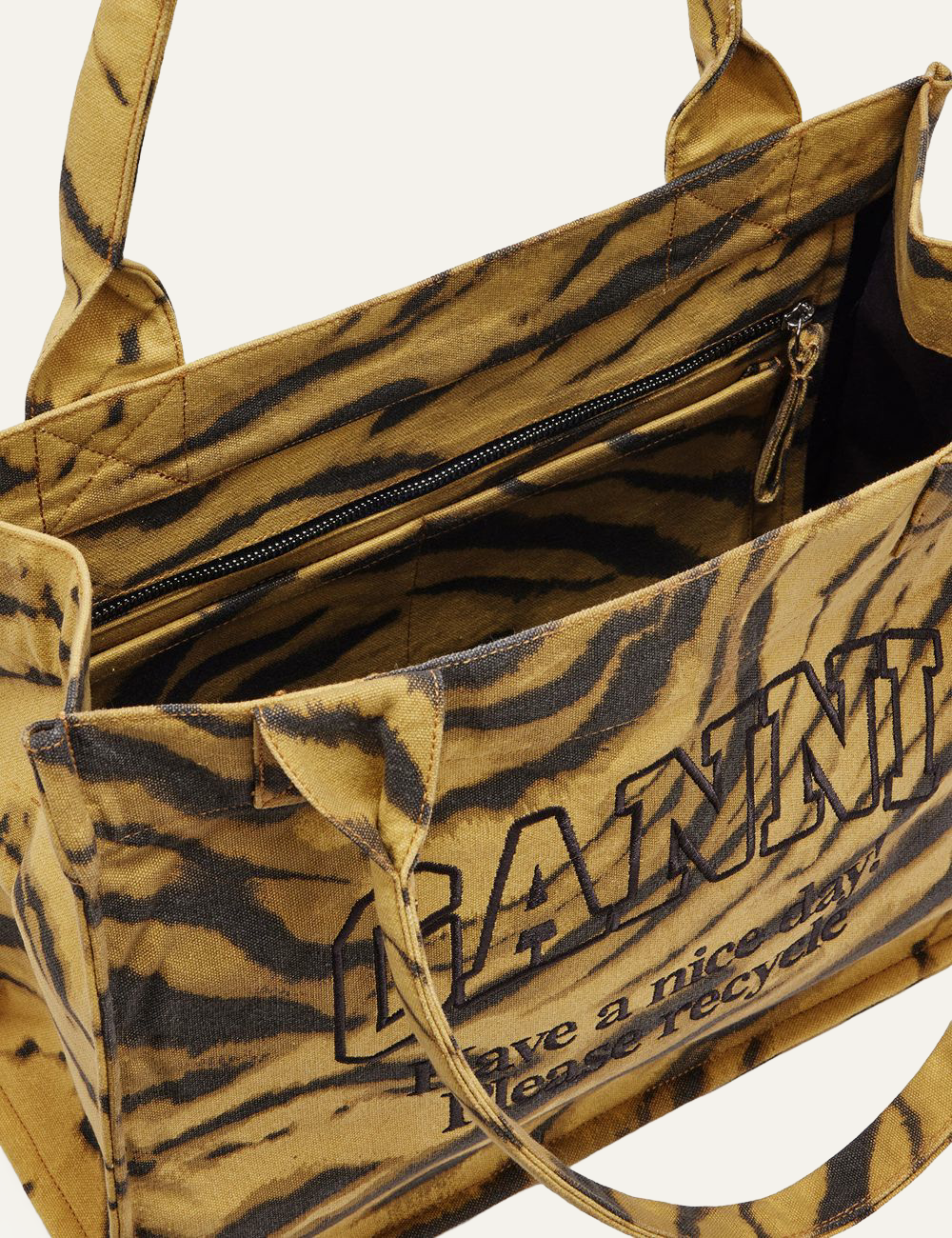 ganni large easy shopper print zebra interior view