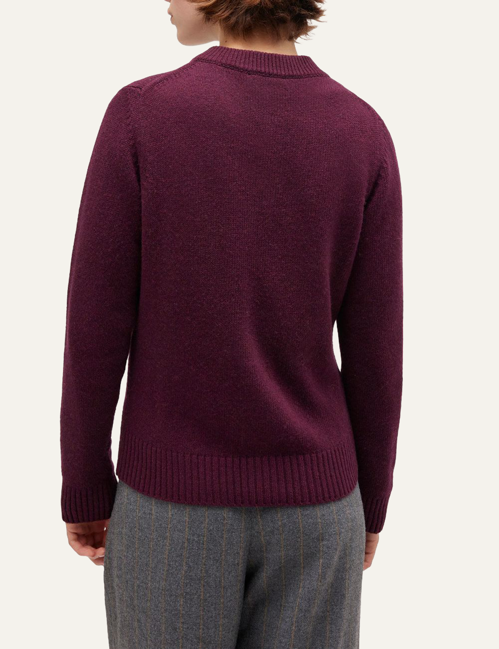 ganni core future cardigan burgundy back view on model