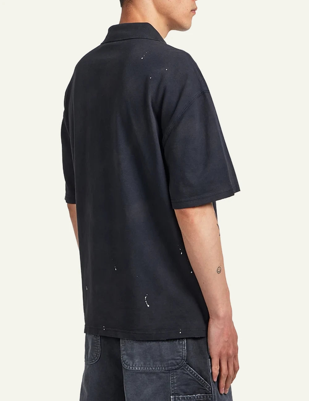 Carhartt WIP Painter Polo mavro destroy wash with speckle details back view