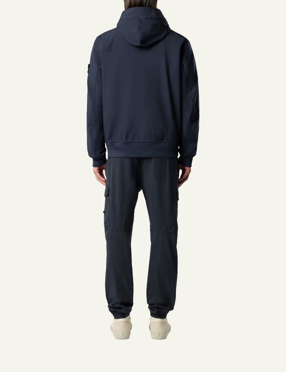 Men's Stone Island navy blue hooded performance jacket with Compass patch back