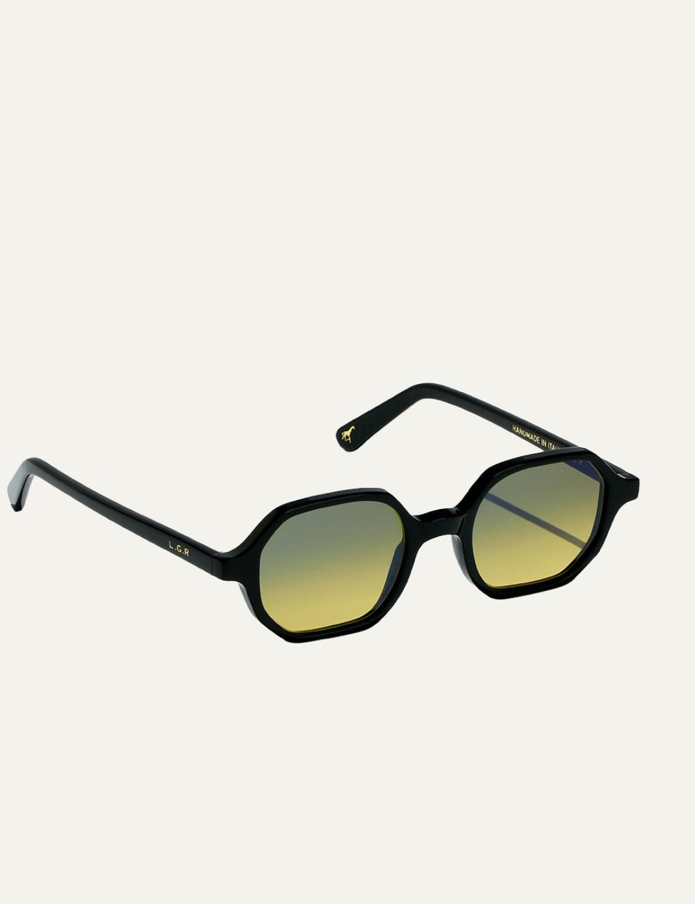 LGR Zanzibar sunglasses black frame yellow gradient lenses top view