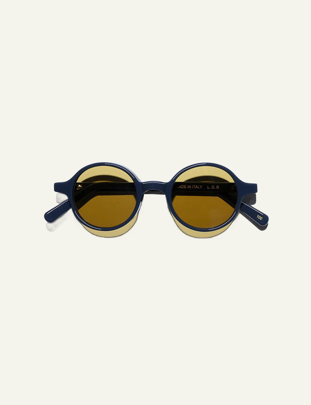 LGR Reunion sunglasses midnight blue frame yellow lenses top view