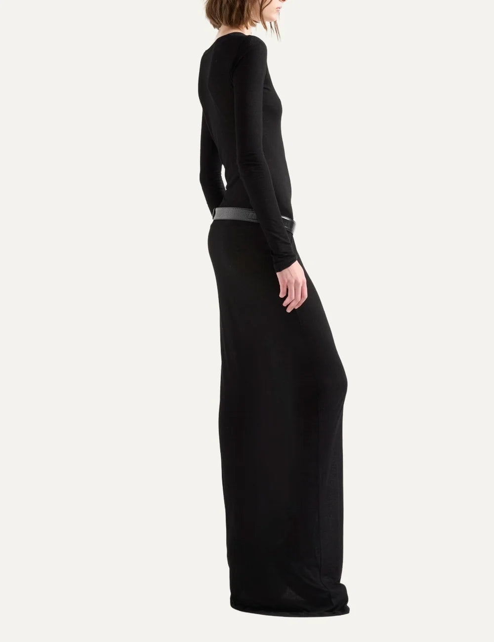 7 For All Mankind women black fitted long sleeve maxi column dress back