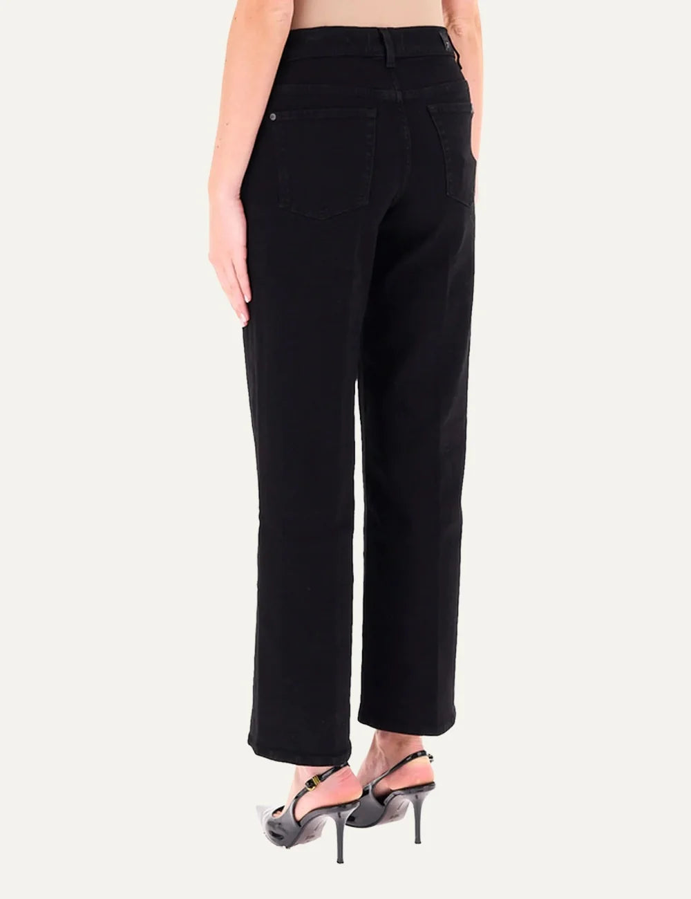7 For All Mankind women black Stove Pipe straight-leg jeans with high-rise waist and cropped length back