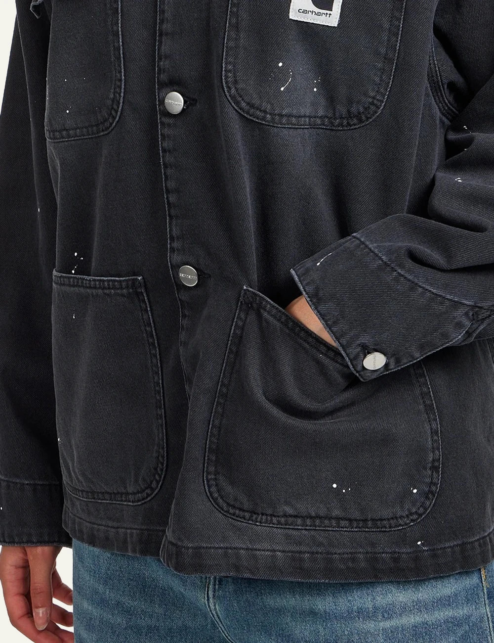 Carhartt WIP black zip jacket me corduroy collar kai embroidered logo pocket