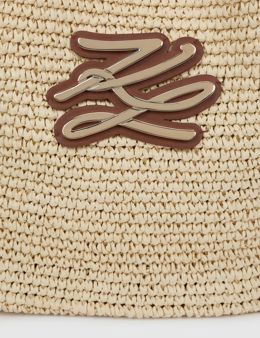 Karl Lagerfeld signature KL metal logo detail σε raffia woven bag