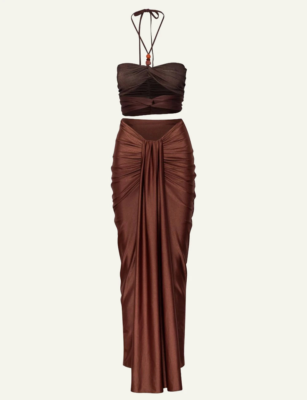 Baobab Dawn maxi dress Valle del Colca shiny cut out halter style product view