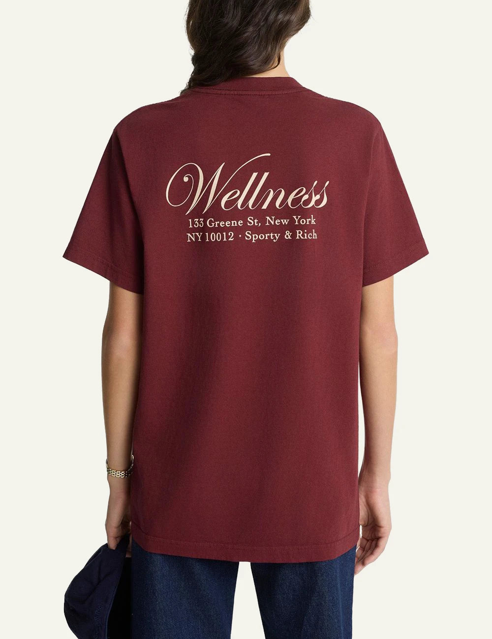 Sporty and Rich wellness t-shirt merlot back view