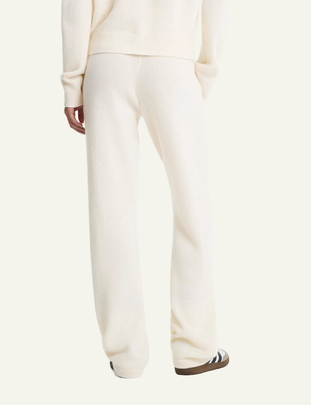 Sporty and Rich cashmere wool wide leg pants ecru back view