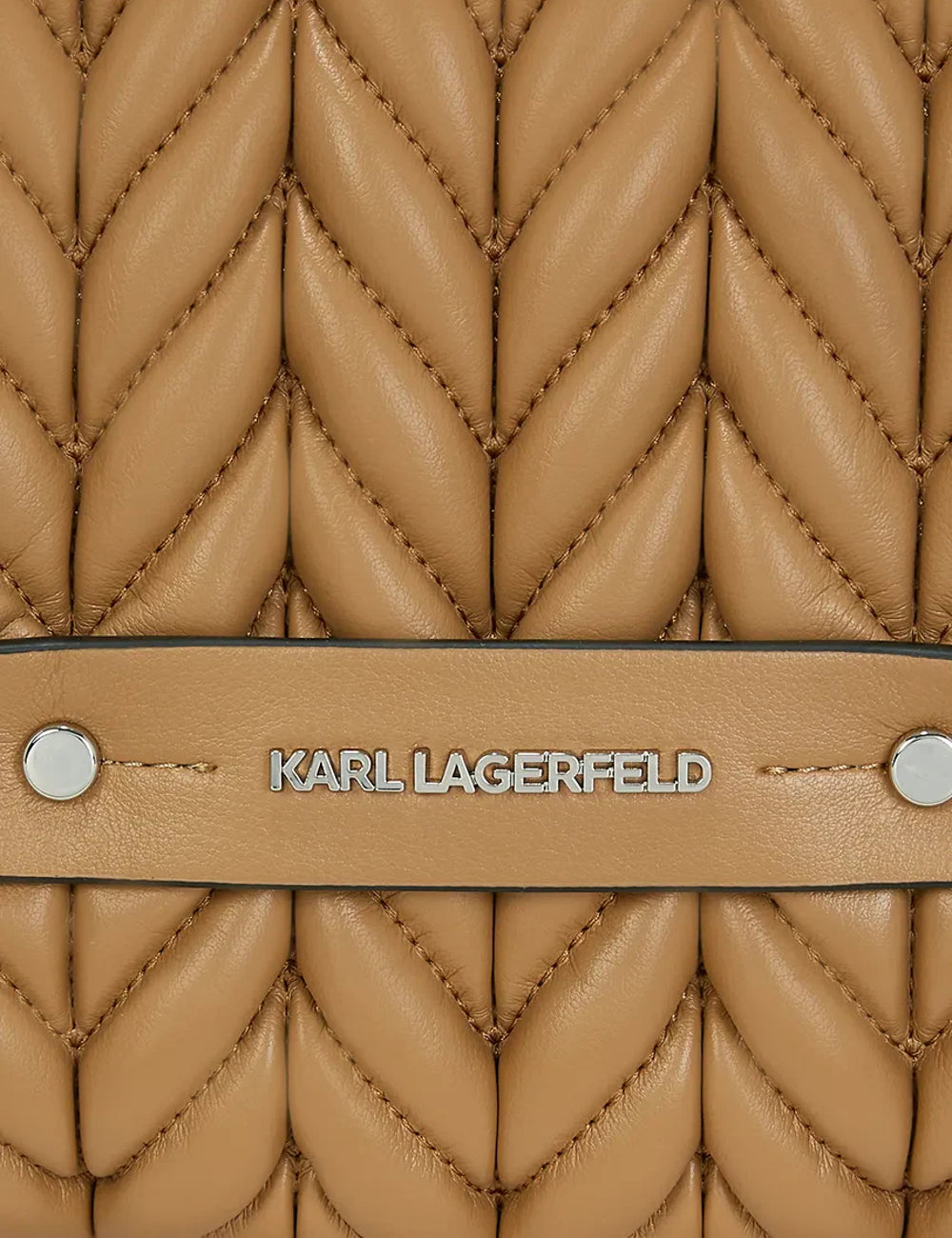 Karl Lagerfeld K-Weave hobo bag beige quilted front detail