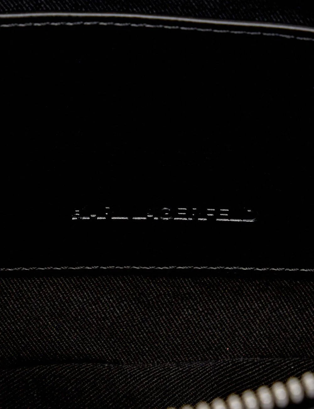 Karl Lagerfeld K-Weave shoulder pouch black open top interior view