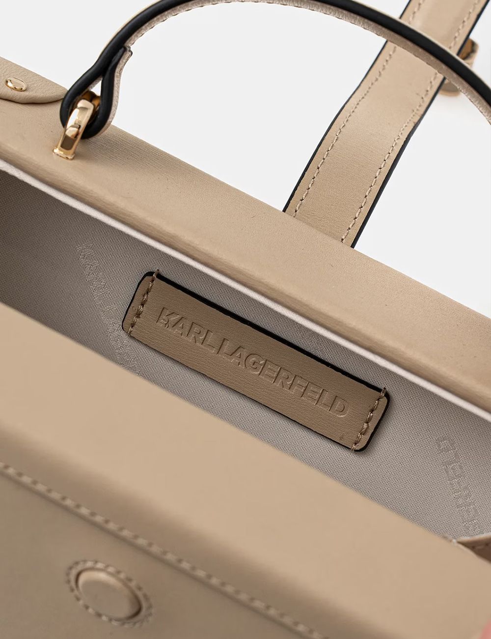 Interior view Karl Lagerfeld small trunk bag interior view with logo lining