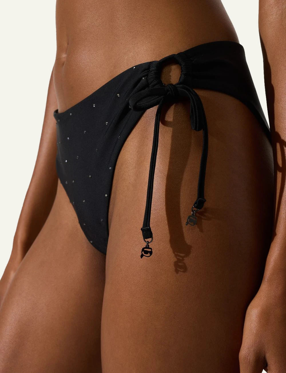 Karl Lagerfeld Rhinestone Bikini Bottom Black Side Tie Detail