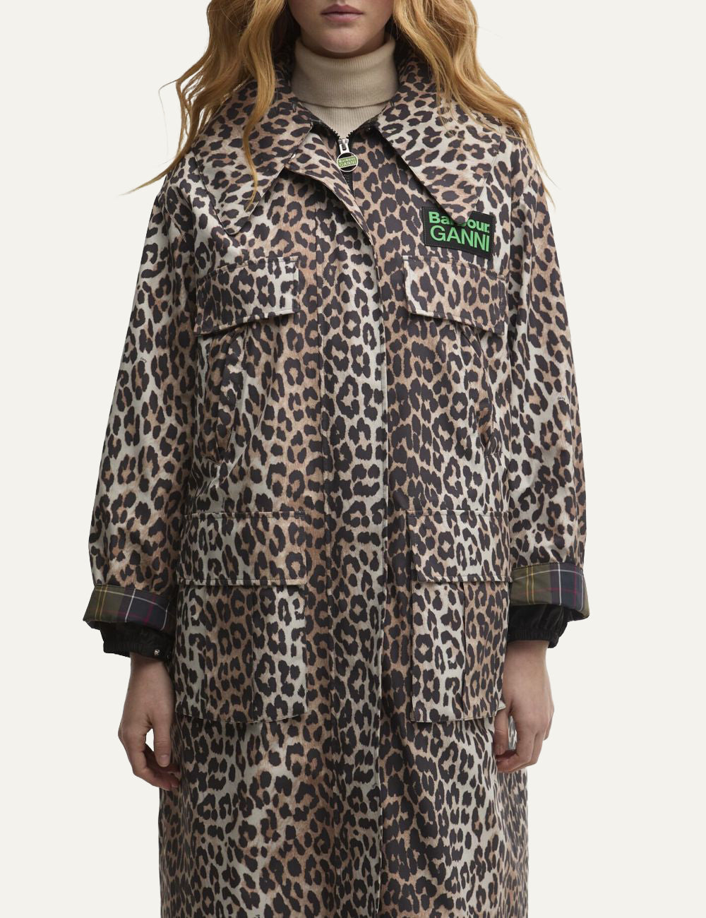 Detail Barbour x GANNI parka leopard print με καρό επένδυση