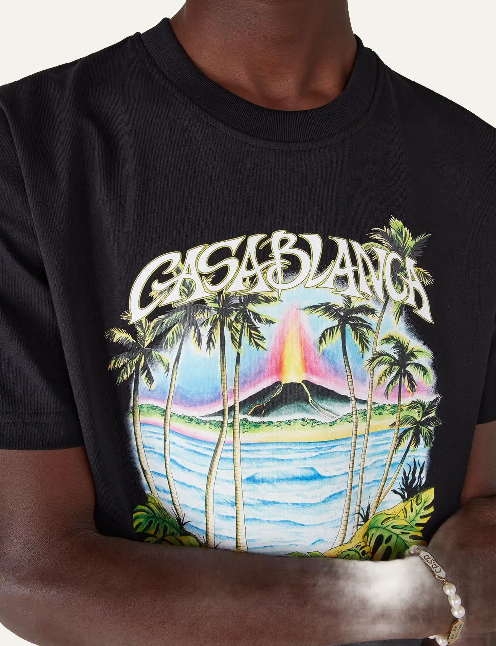 Casablanca Volcano graphic T-shirt detail print palm trees