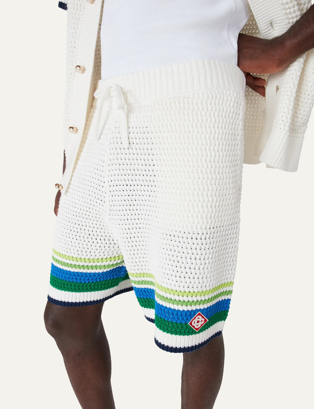 Casablanca crochet knit shorts detail ribbed waistband drawstring