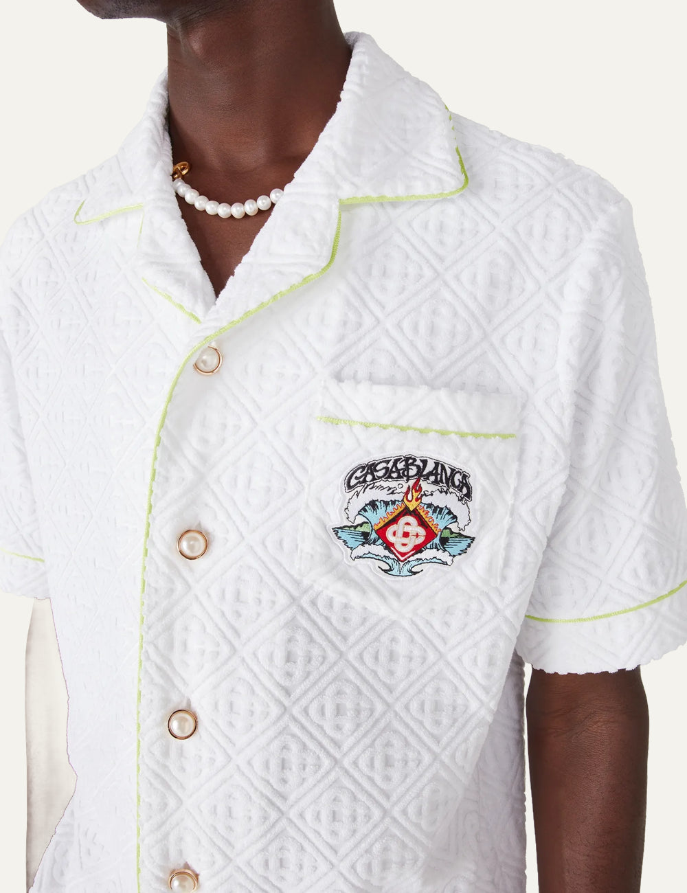Casablanca embroidered shirt detail chest logo pearl buttons