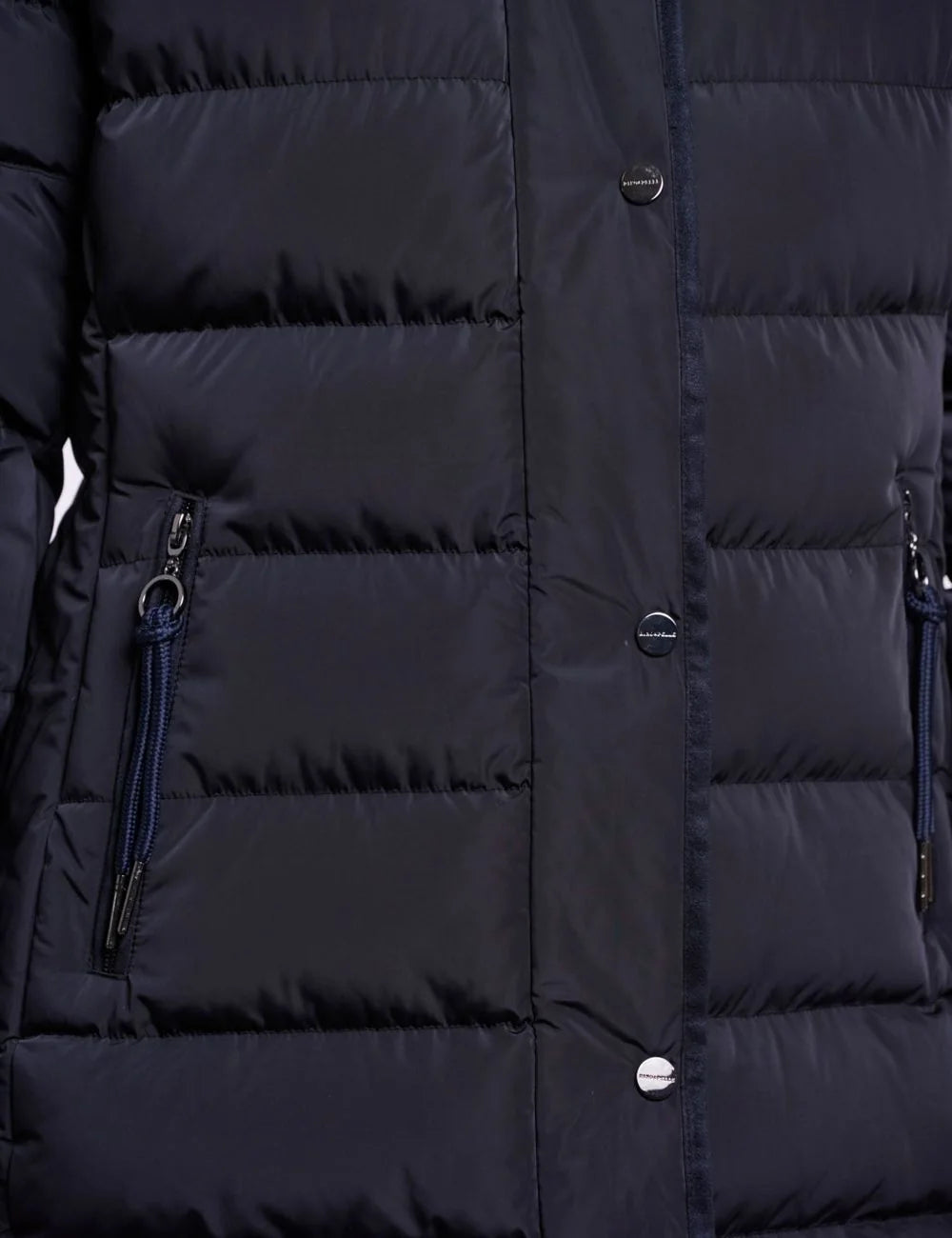 Rino & Pelle women's dark navy padded hooded puffer coat detail