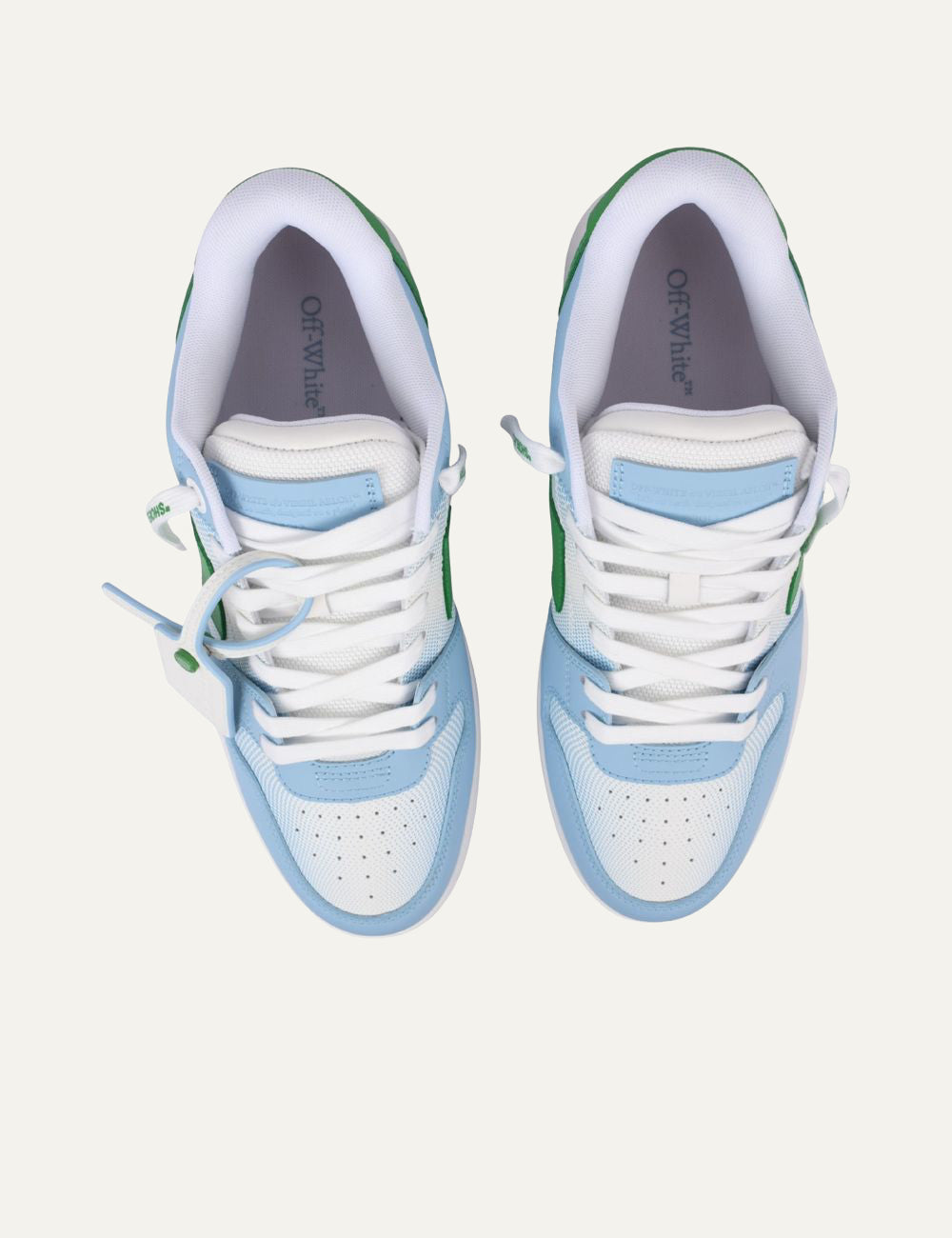 Off-White sneakers men top view white laces shoelaces tag