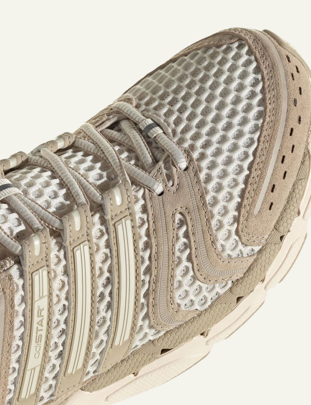 adidas Adistar Control 5 beige mesh and leather sneakers angled